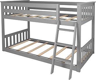 Max & Lily Twin Over Twin Low Bunk Bed with Ladder, Wooden Bunk beds with 14” Safety Guardrail for Kids,Toddlers, Boys, Girls, Teens, Bedroom Furniture, Grey