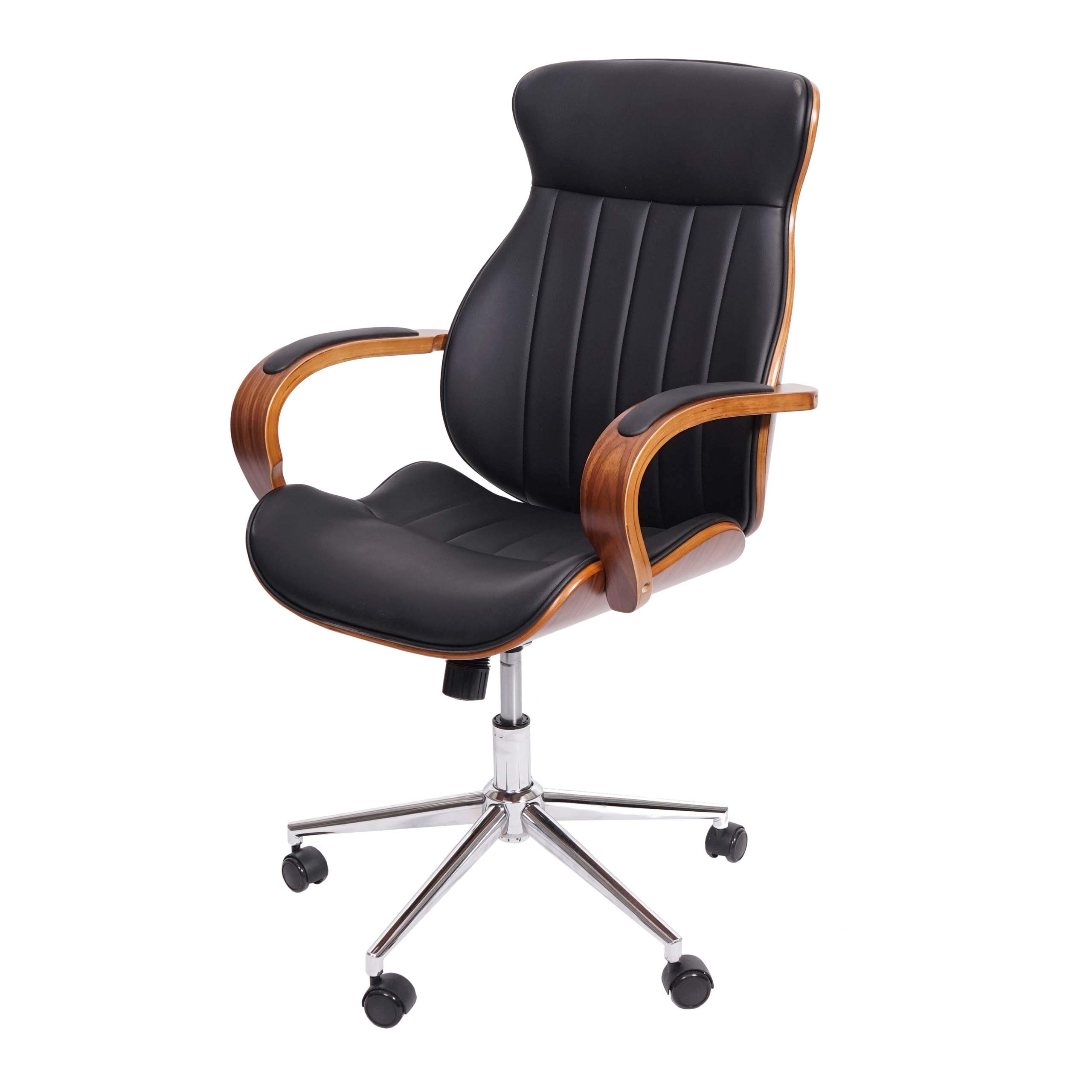 Mendler Bürostuhl HWC-H39 Kunstleder Bugholz, Walnuss-Optik - schwarz