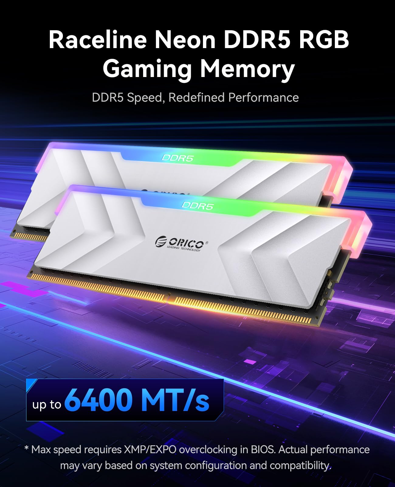 ORICO Raceline Neon DDR5 RGB RAM 32 GB (2 x 16 GB) 6400 MHz CL32