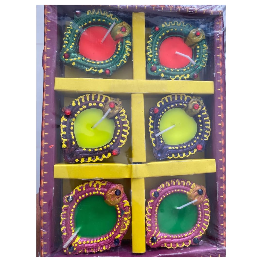 Pound VegDiyas for Diwali Decoration | Hand Painted Clay Mitti Diya | Lanterns for Diwali Decoration | Decoration Terracota Diya | Handmade Colourful Terracota Diyas - Pack of 6