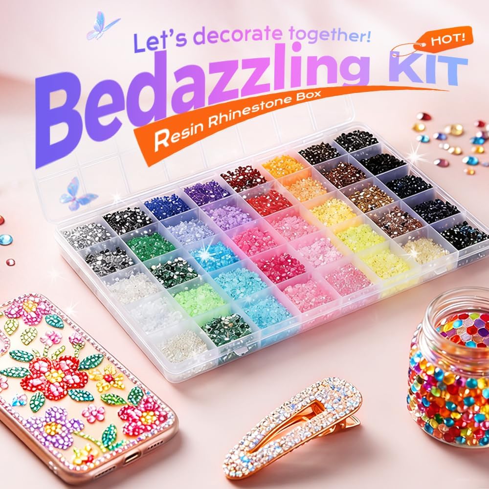Colorful DIY Resin Rhinestone Kit for Bedazzling, Resin Jelly Rhinestones for Bedazzling, Multicolor 3mm Flatback Gems for Diamond Art 3Pcs B7000 Jewelry Glue for Bedazzled Nail Art (24000) - Image 2