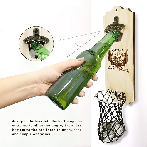 Miniatura 6 de KingLive Abridor de botellas de calavera montado en la pared, abridor de madera montado en la pared con atrapasueñas, abridor de botellas de