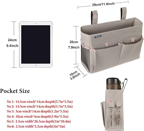 Miniatura 32 de Surblue - Organizador de cama colgante para mesita de noche, bolsa de almacenamiento, bolsillo para literas y camas de hospital, dormitorios Z-Zebra