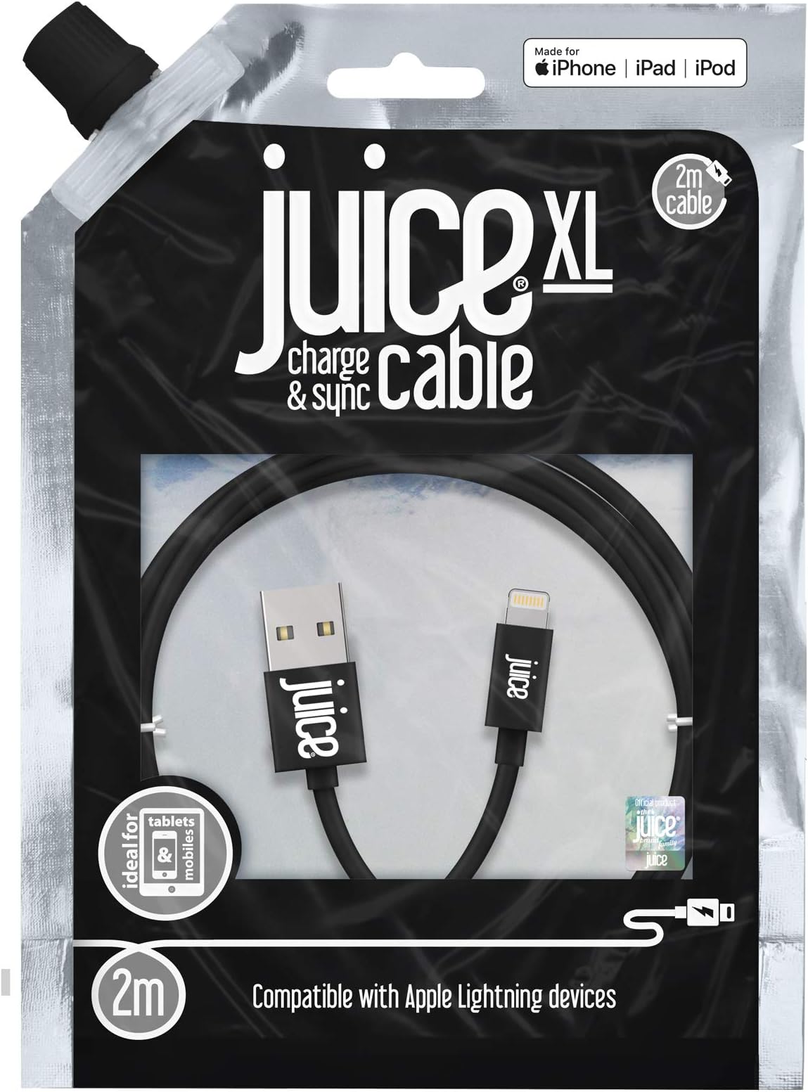 JuiceLightning, Charge and Sync Cable, 2m, Black