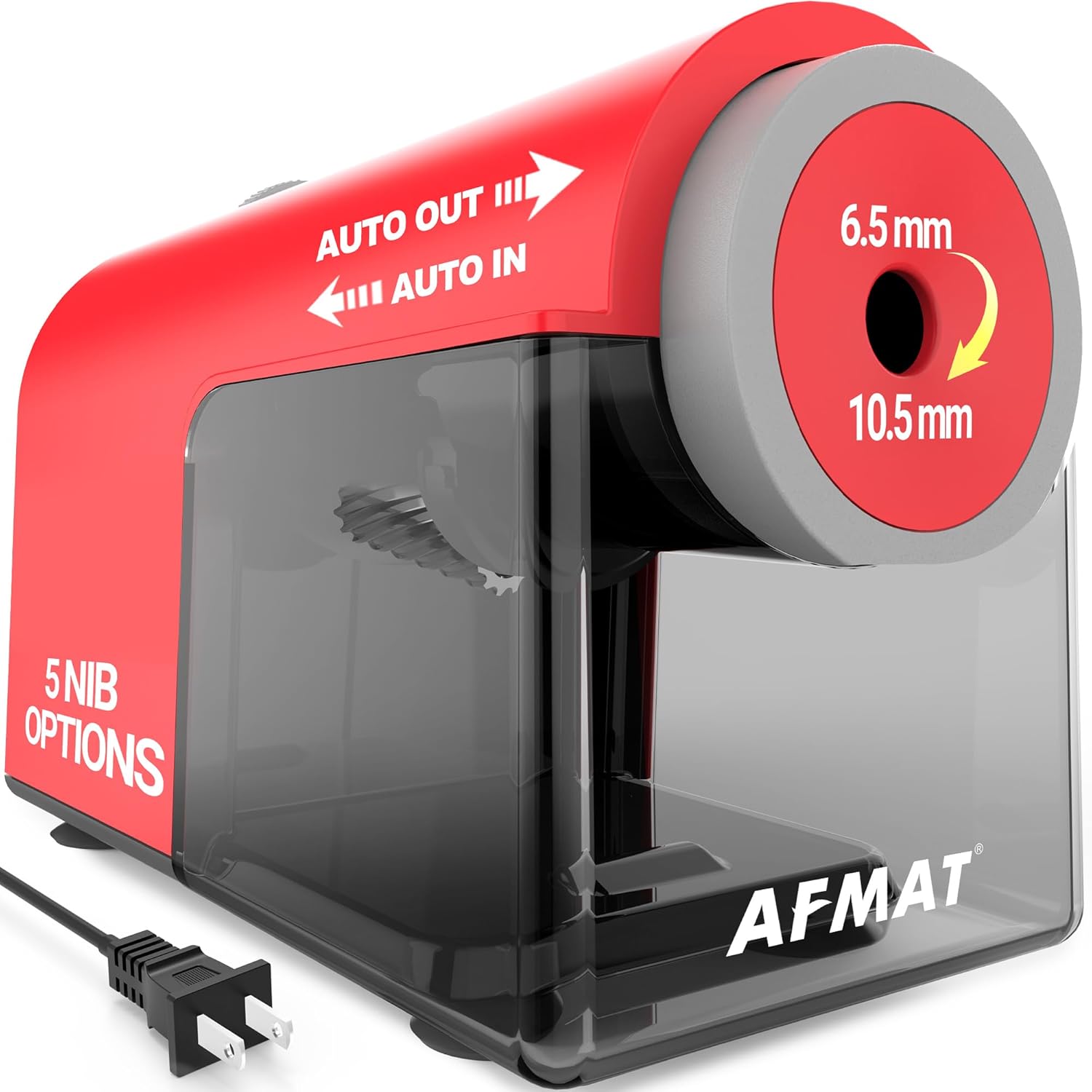 AFMAT Electric Pencil Sharpener, Fully Automatic Pencil Sharpener for 6.5-10.5mm No.2/Jumbo/Colored Pencils, Auto in & Out, 5 Sharpness Modes, 10000+ Sharpenings for Classroom Home Office, PSC5(120V)