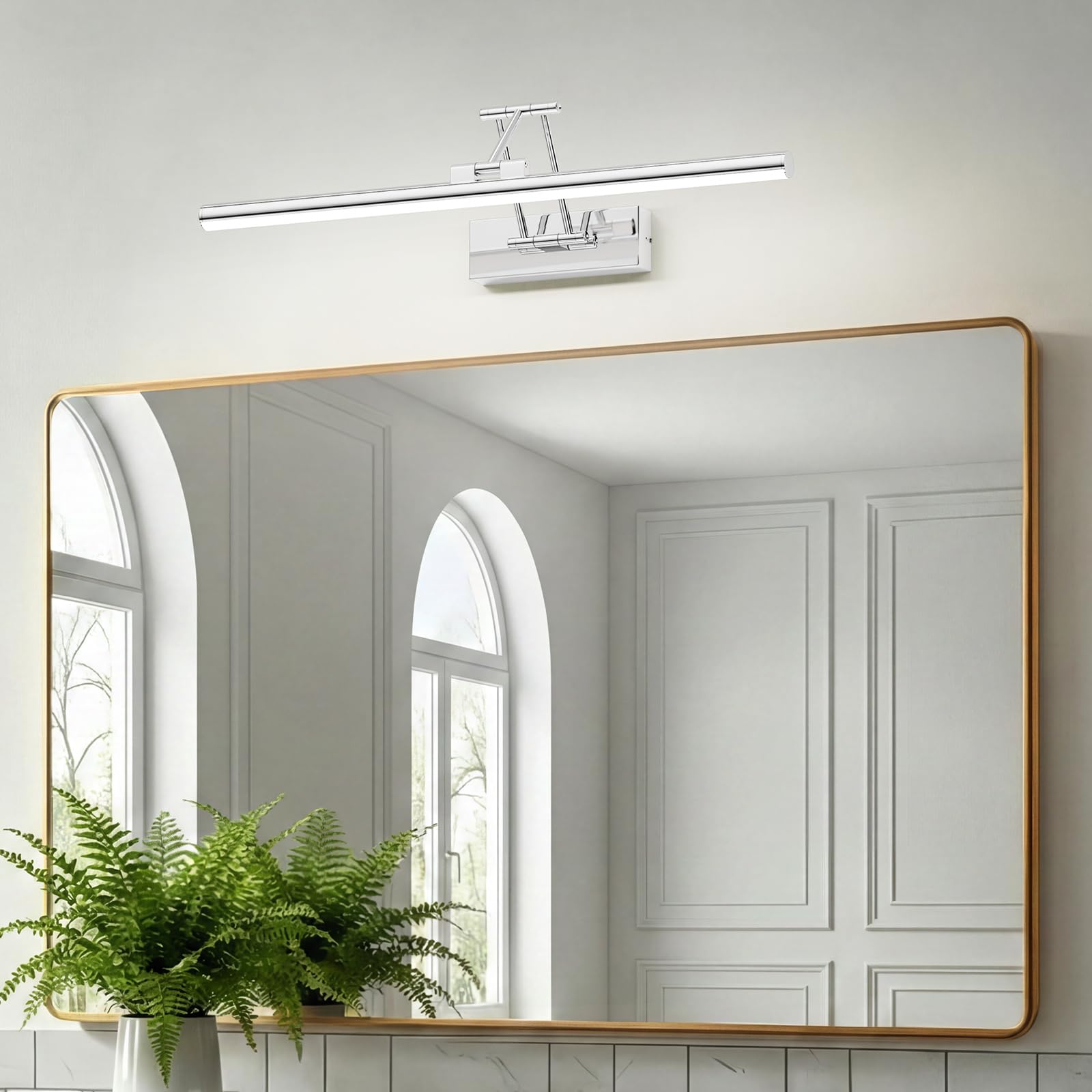 Klighten LED Lámpara de Espejo LED 50cm, Lámpara de Espejo 16W 1200 LM,Lamparas Espejo Giratorias para Baño IP44,Aplique de Espejo de Baño, Blanco Frio 5500K, Chrome