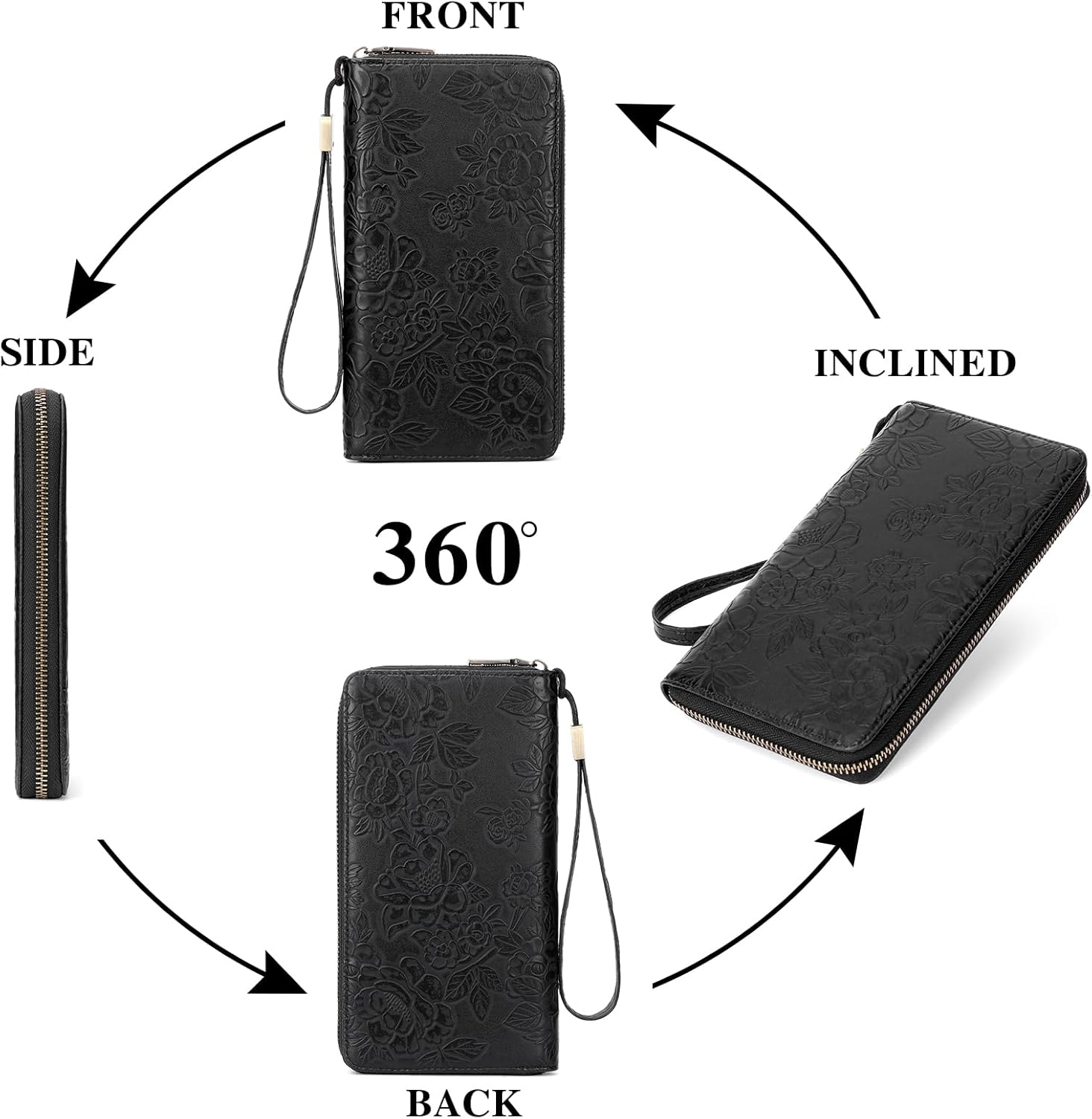 SENDEFN Women's Wallet RFID Blocking Leather Zip Around Wallet Large Capacity Long Purse Credit Card Holder with Wristlet - Image 3