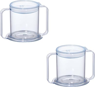 PSC 9oz Adult Thick Liquid Cup with 2 Handles for Easy Grasp - Independence Cups for Adults - Handicapped Accessory Cup for Thick Liquids - Elderly Care Mug - Made in the USA - 2 Pack