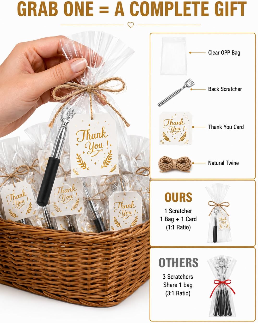 Back Scratcher for Men Bulk 25 Pack - Extendable 5 Styles with Gift Bags, Party Favors for Adults Stocking Stuffers Fathers Day Office Coworker Gifts.5 Styles Scratchers with Cards & Gift Bags
