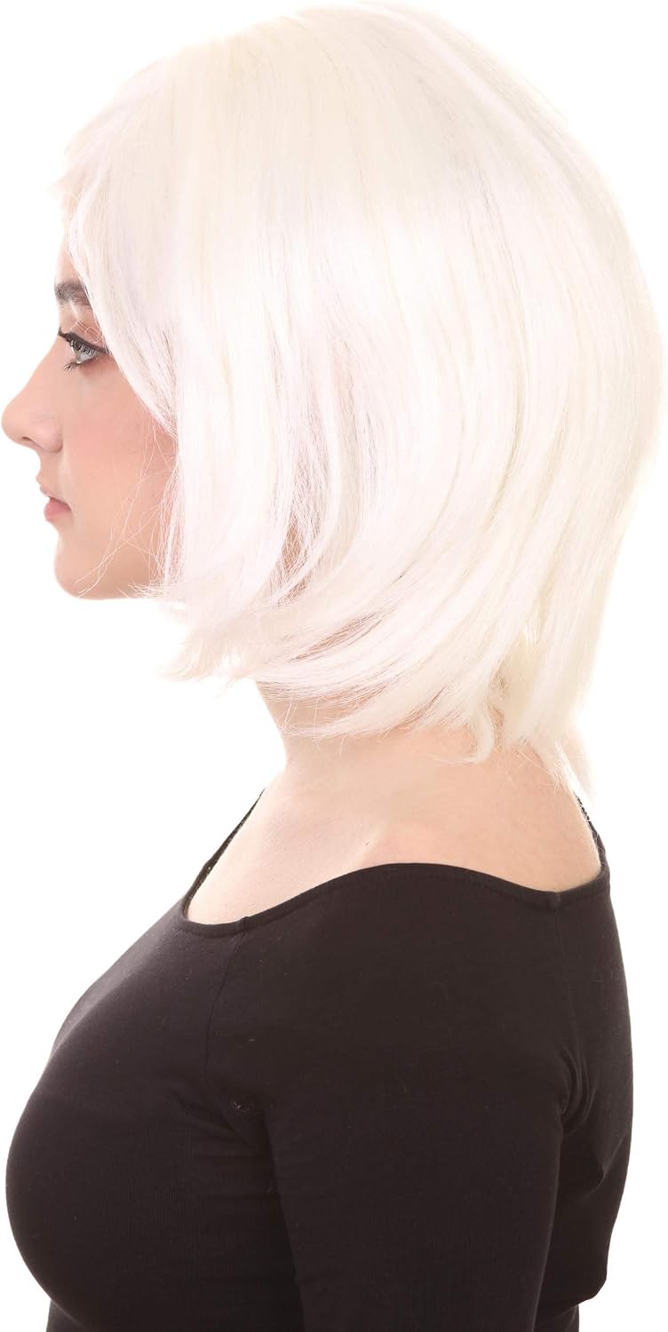 HalloweenPartyOnline HPO Adult Women's Short White Wig, Perfect for Cosplay, Flame-retardant Synthetic Fiber