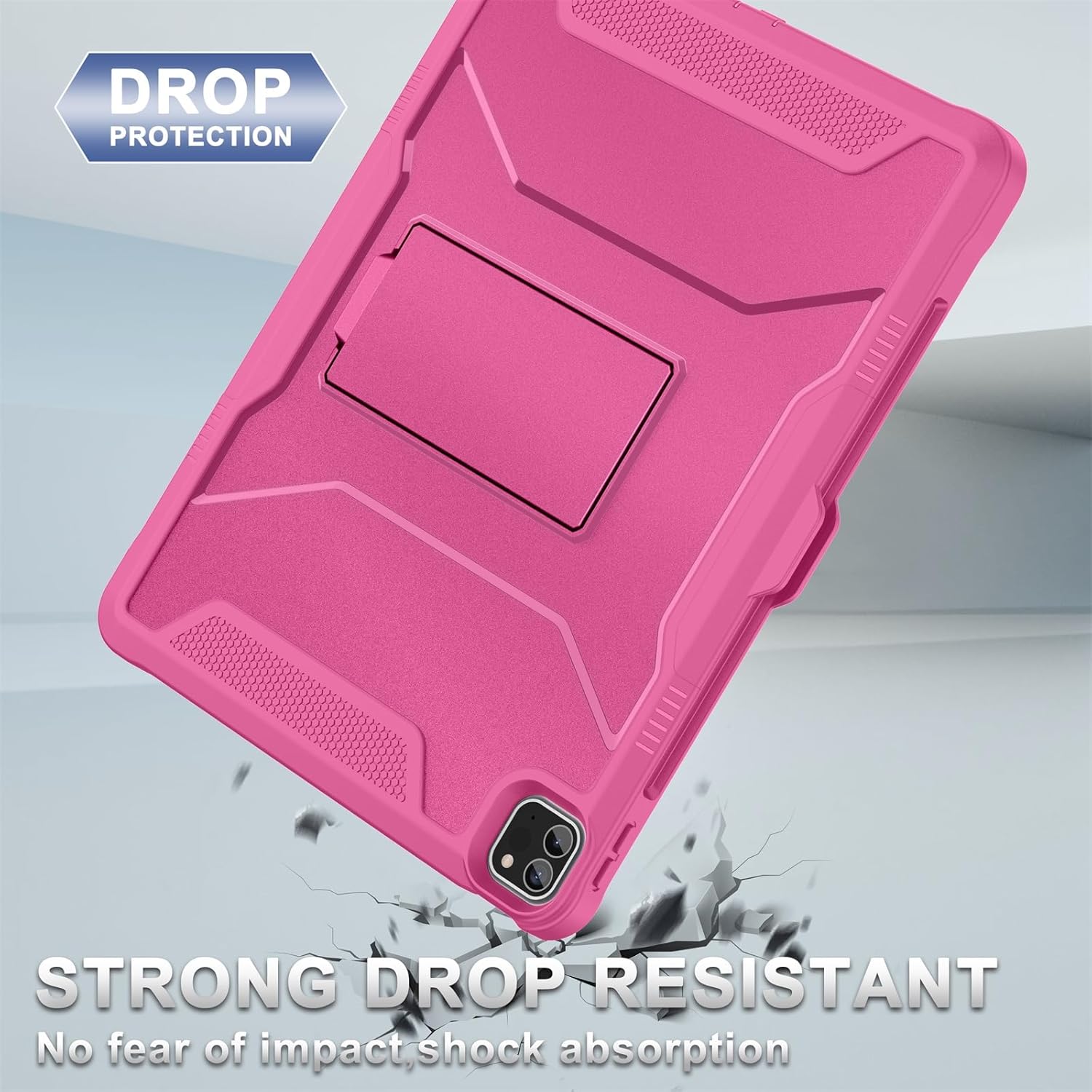 Soke Case for iPad Pro 12.9 Inch 6th/5th/4th Generation(2022/2021/2020 Release), Rugged Shockproof Protective Cover with Built-in Kickstand for Apple iPad Pro 12.9 - Hot Pink