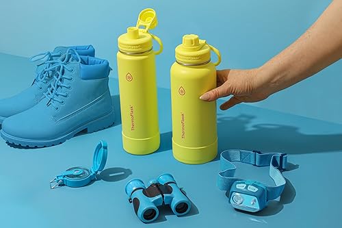 Miniatura 4 de ThermoFlask Botella de agua de acero inoxidable con aislamiento al vacío de doble pared de 24 onzas con tapa de boquilla, color amarillo desagradable