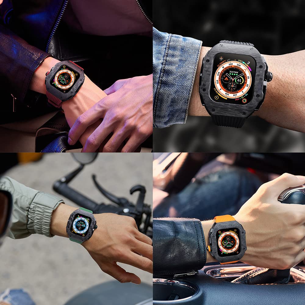 JDIME Kit de modification de bracelet en fibre de carbone pour Apple Watch Ultra 49 mm 45 mm 44 mm 9 8 7 6 5 4 SE, 44mm, Agate