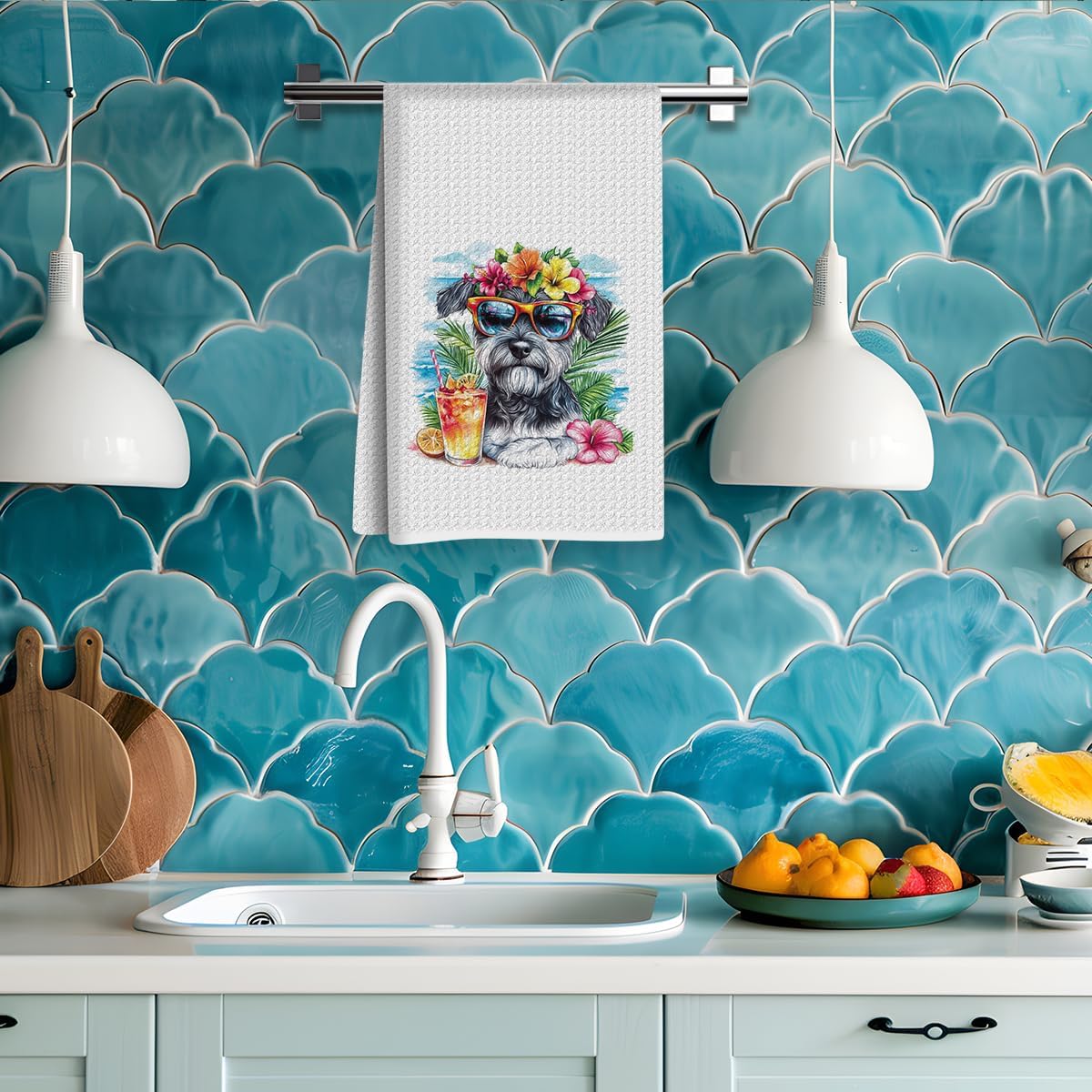 Summer Dog Kitchen Towels, Miniature Schnauzer Kitchen Towels, Miniature Schnauzer Gifts for Women, Dog Lover Gifts, Dogs Mom Gift for Women, Summer Hand Towel for Holiday Home Bar Decor image 3