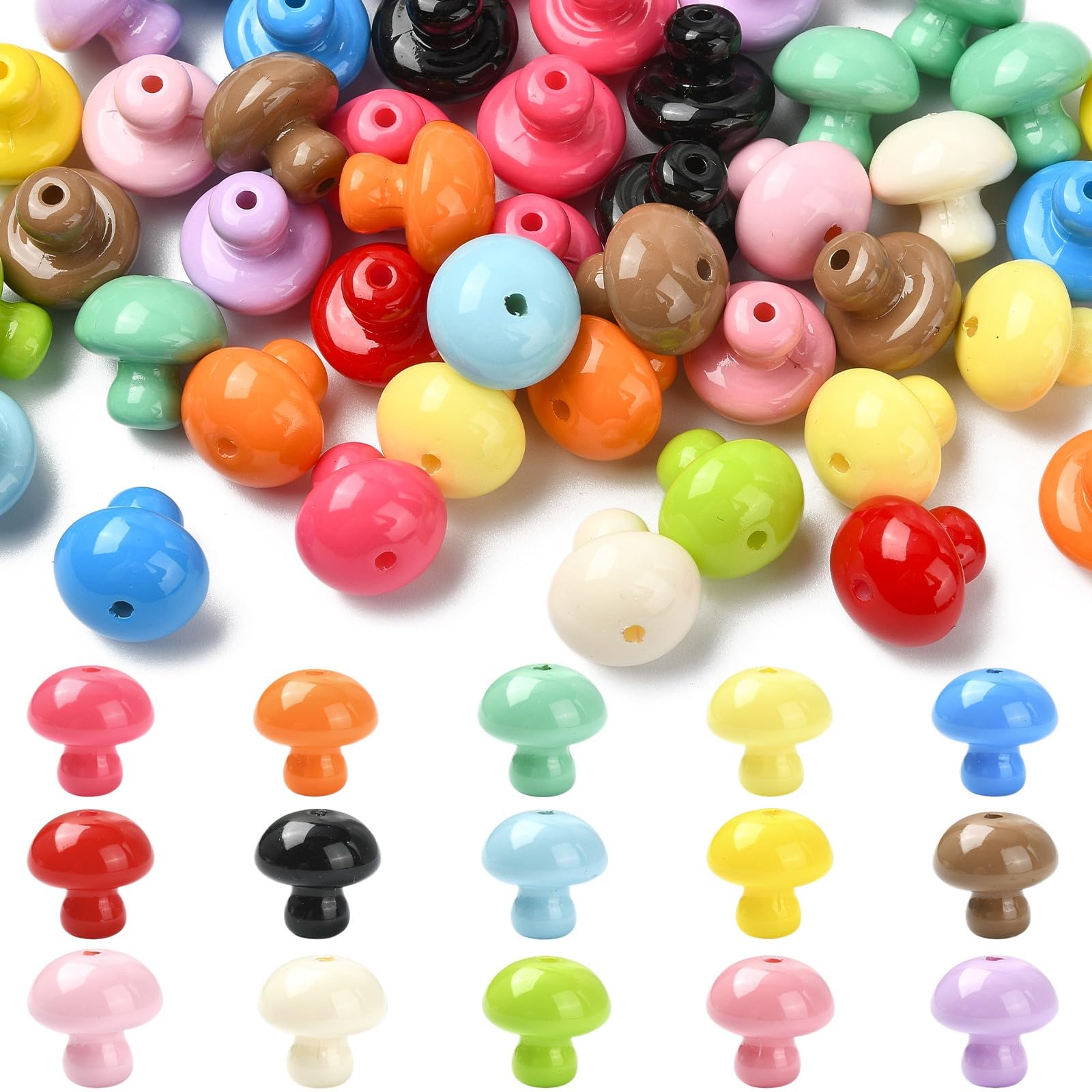 Stiesy Acrylic Mushroom Beads with 1.8mm Vertical Hole Mixed Color DIY Craft Beads Supplies for Bracelet Necklace Earring Jewelry Making Supplies โ image 1