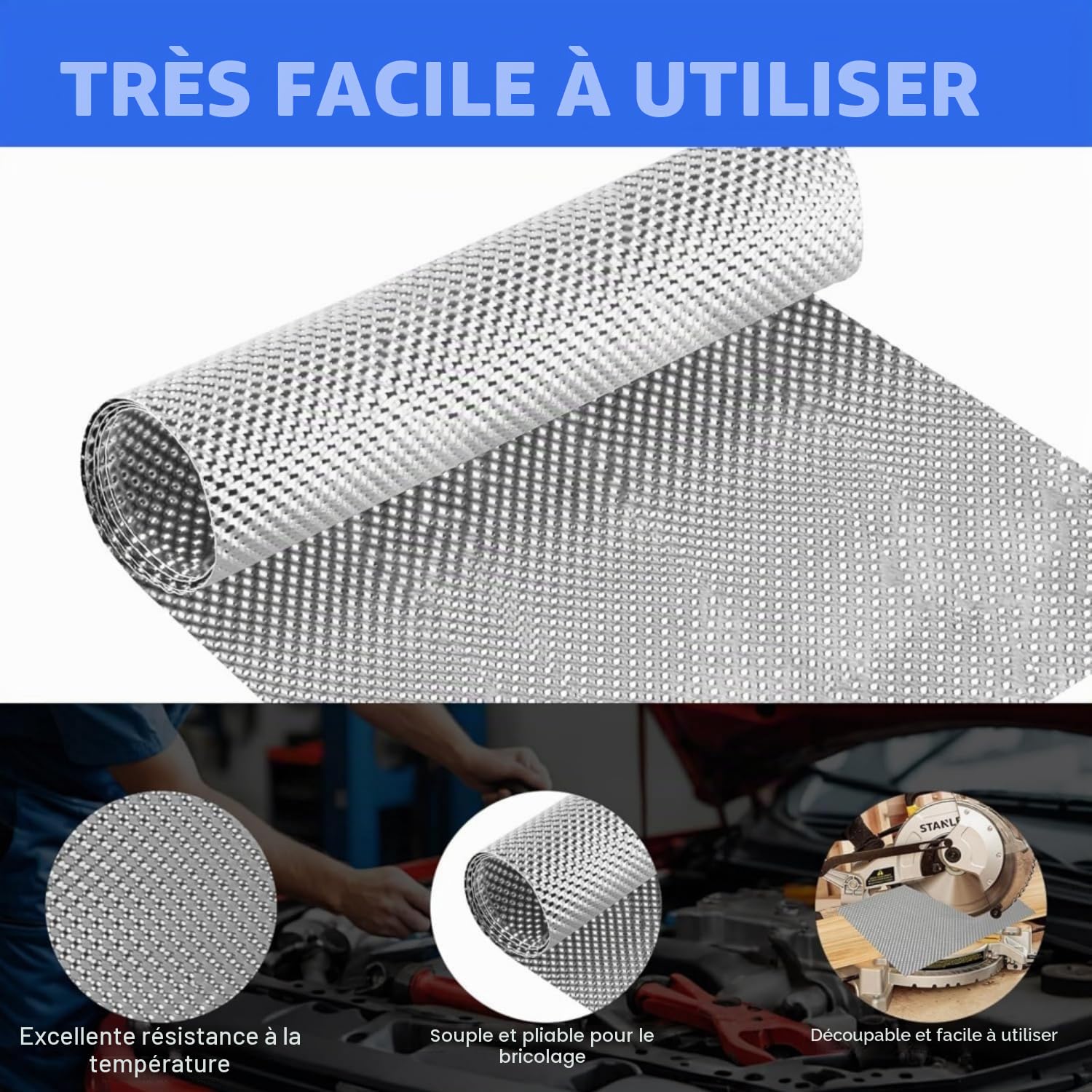 Garde-boue 100 cm x 40 cm en aluminium Isolation thermique du moteur Protection thermique pour voitures, voitures de course, motos