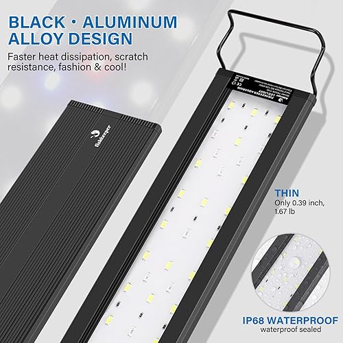 Miniatura 4 de fishkeeper Luz LED de acuario de 34 W, luz ultrafina de espectro completo para plantas, carcasa de aleación de aluminio con soportes extensibles