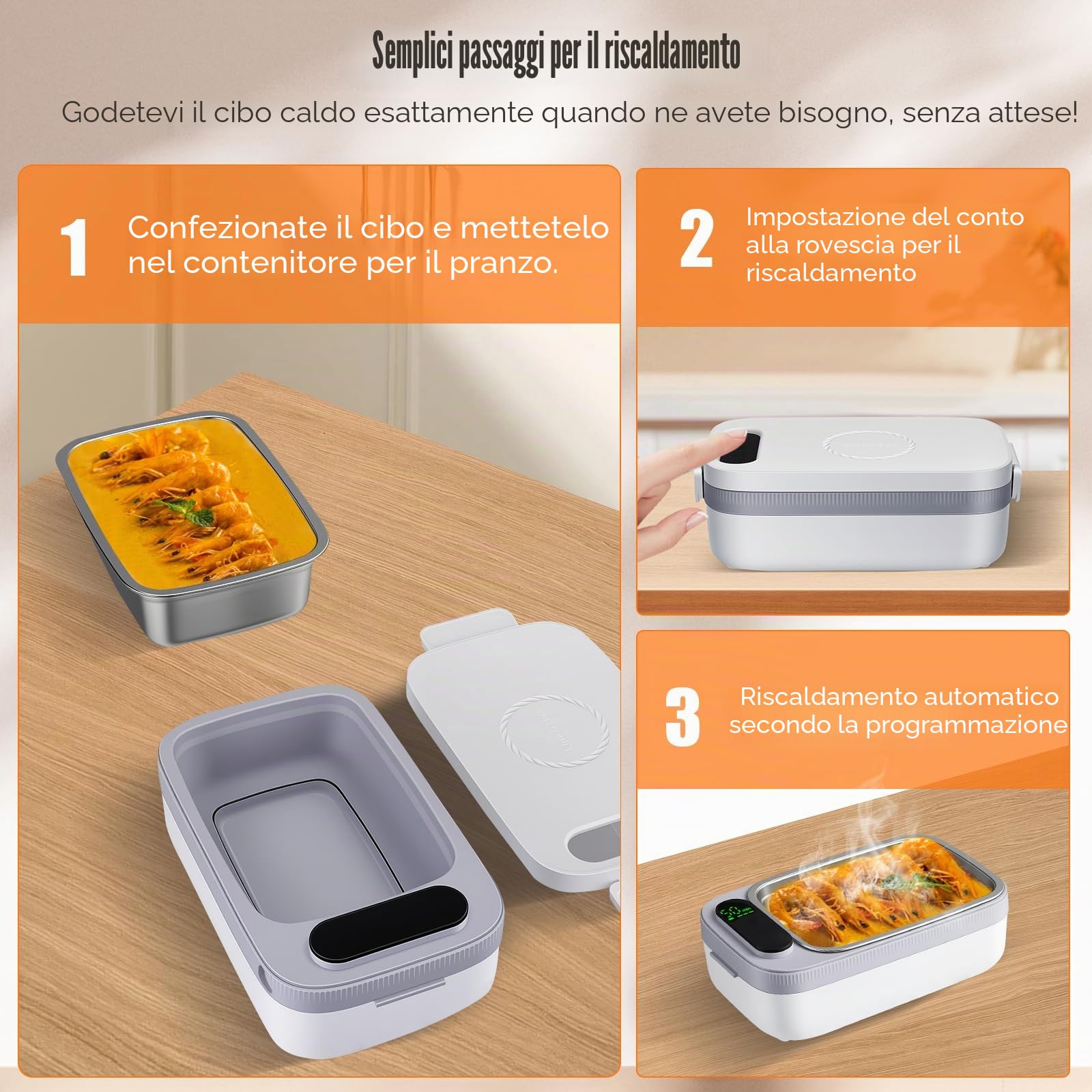 Lunch box riscaldato elettrico da 1 litro con batteria da 14000 mAh - Lunch box isolato tramite USB con riscaldamento automatico, contenitore in acciaio inossidabile 304, ideale per ufficio