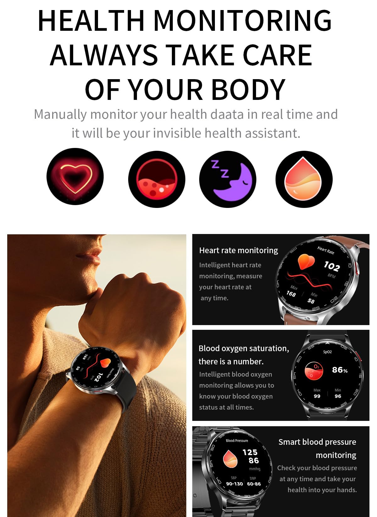 Zephyrion Smart Watch TWS Auriculares para Android iOS, Reloj Deportivo Redondo de 1,39 Pulgadas, Recordatorio de Mensajes, Monitor de Frecuencia Cardíaca y Oxígeno en Sangre (Plata)
