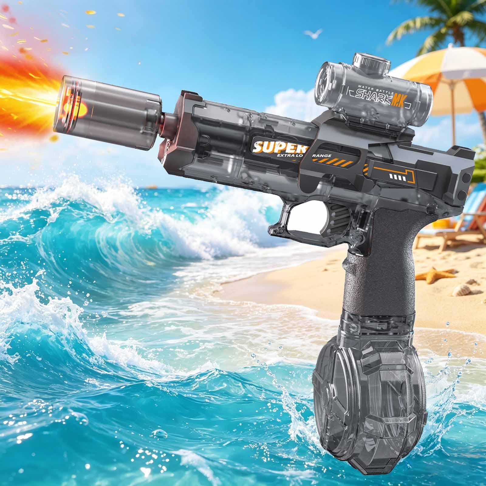MOZC Electric Water Gun Kids, Automatic Water Gun with Lighting Effects, Range of 6-8M, Long Battery Life, Water Gun used in Swimming Pools, Beaches, Water Parks (1pc Grey)
