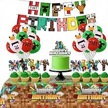 Ultimate Party Bundle Birthday Decoration Supplies , 40 Pcs Party Supplies, Include Tablecloth, Banner, Balloons, Caketopper, Block Theme Birthday Party Decorations