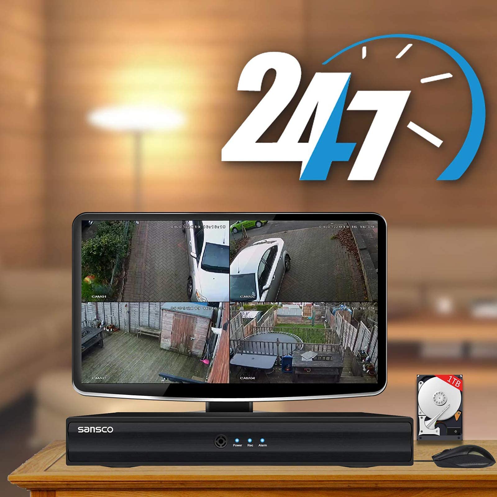 SANSCO 1080p True HD Outdoor CCTV Camera System + 1TB HDD, 5MP DVR with