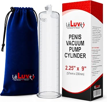 LeLuv Vacuum Cylinder for Enhancement Pumps Seamless Untapered Medical-Grade Clear Acrylic with Measurement Marks and Locking Fitting 2.25 inch x 9 inch