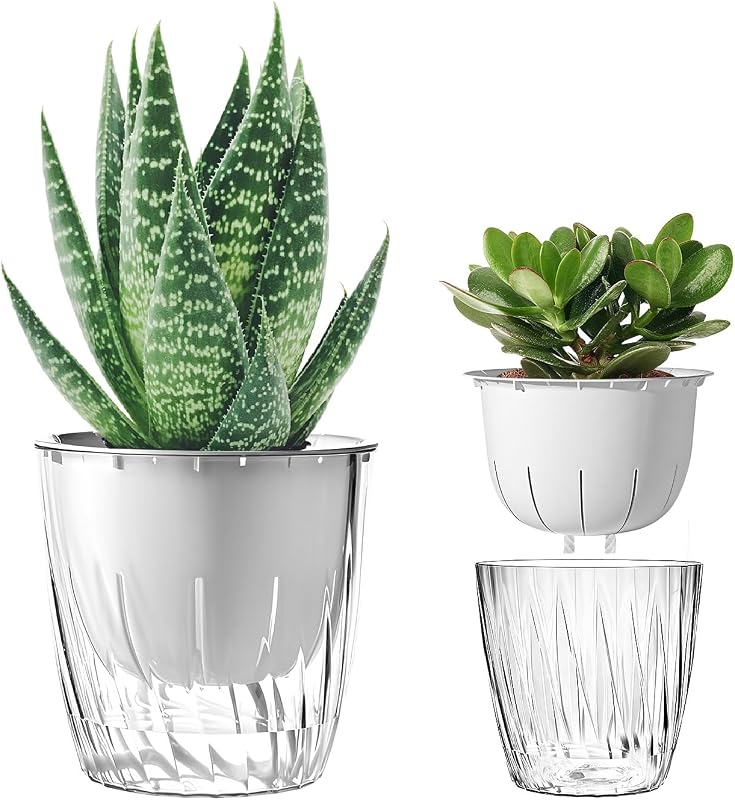 6 in Self Watering Pots for Indoor Plants, 2 Pack, Clear | 2 Pack Self Watering Planter, Self Watering Pot with Reservoir, Clear Self Watering Pots for Indoor Plants
