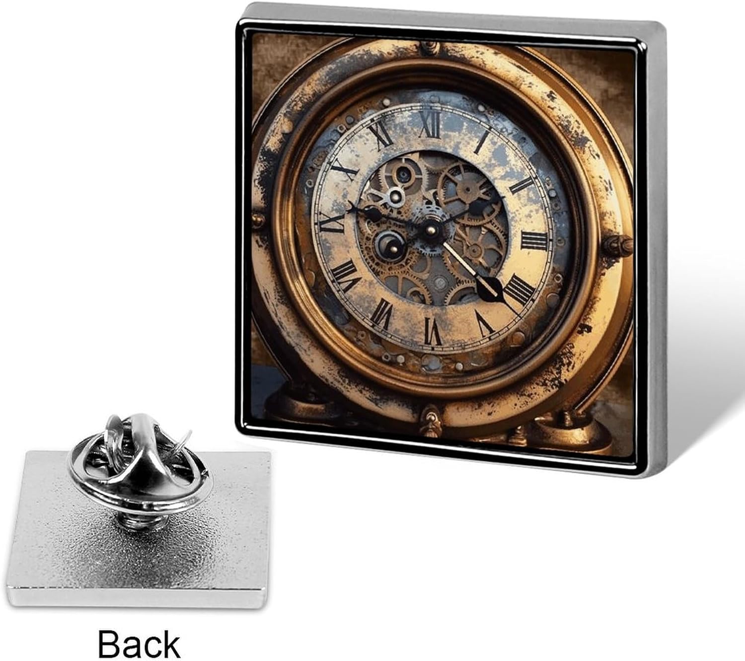 Steampunk Clock Square Badge Lapel Pin for Bag Hat Backpack image 3