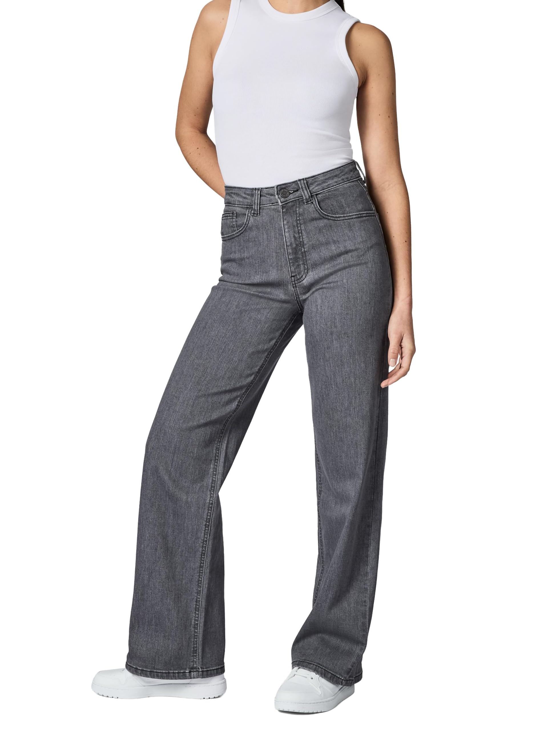 Peak Time Damen elastische Wide Leg Jeans High Waist 5-Pocket mit Bio-Baumwolle (GOTS Zertifiziert) Eklipsa