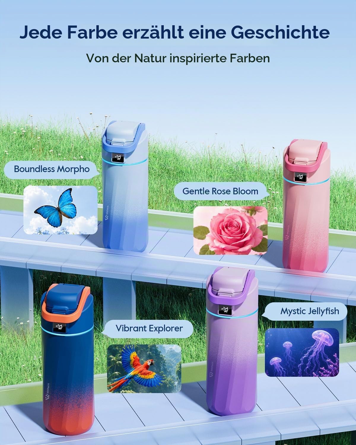 BOOST Intelligente Wasserflasche mit Erinnerungsfunktion & Tracker, 470 ml Trinkflasche für Kinder (Schule), DIY Kühlschrankmagnete, BPA-frei, vakuumisolierter Edelstahl, ideal für Reisen & Camping
