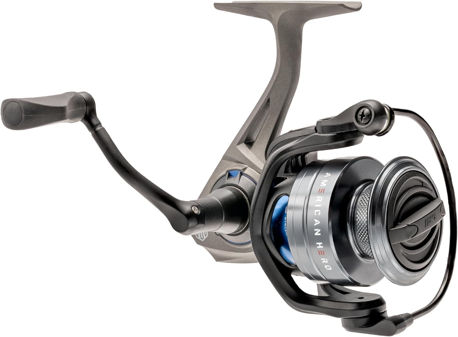 Lew’s American Hero Spinning Fishing Reel, 4+1 Bearings, Graphite Frame, Speed Gears, Speed Lube, Multi-Disc Drag, Gray/Black/Blue