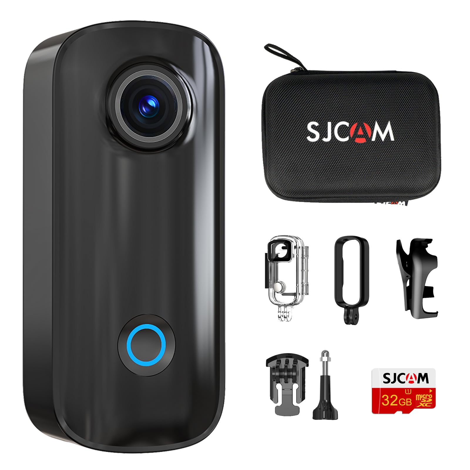 SJCAM C100+ Mini 4K Action Camera, Portable POV, Tiny Wearable Body Camera, 154° FOV, Stabilization, Wearable, Underwater, Small Vlog Helmet Mount Kits SD Card, Black