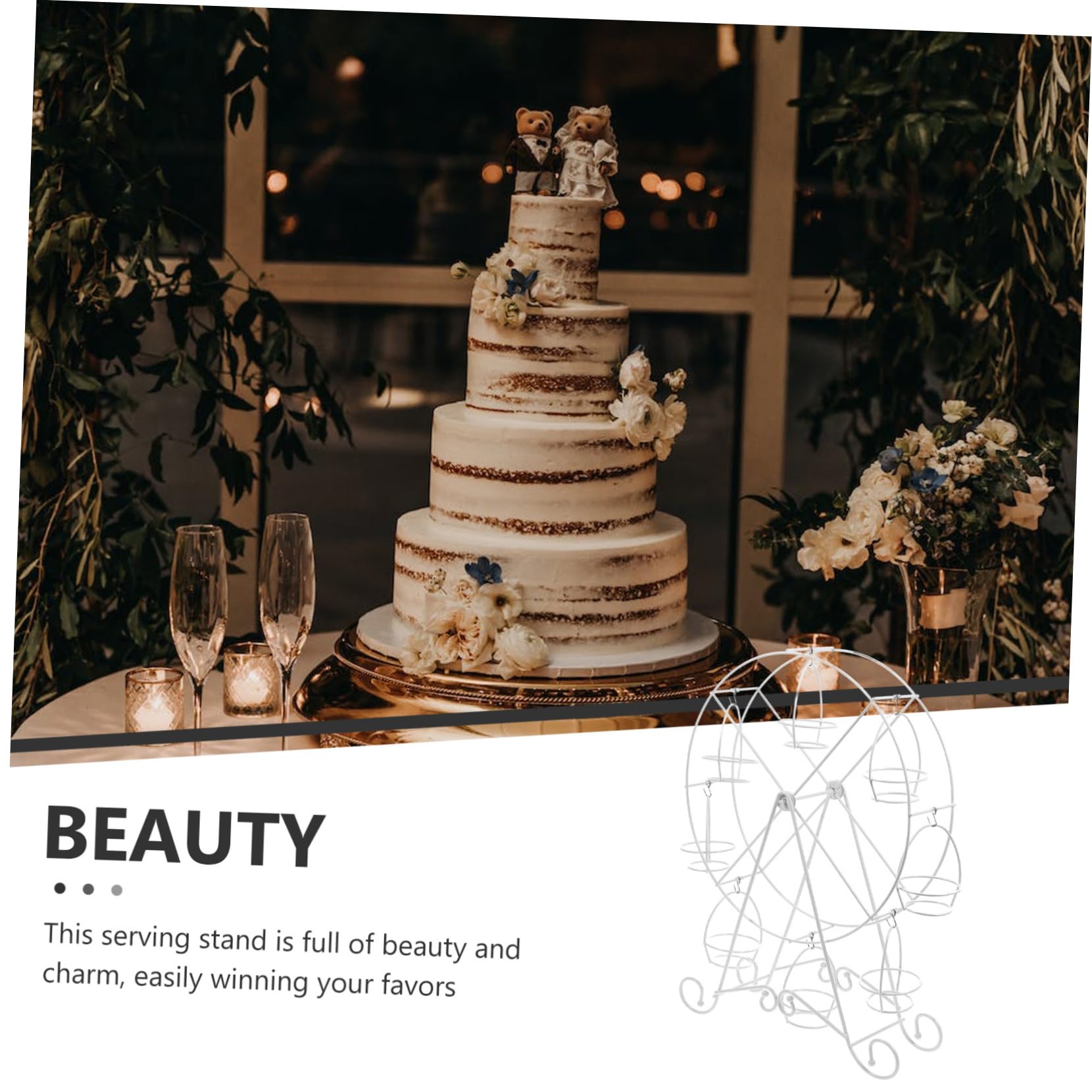 Zerodeko Soporte para Cupcakes Forma de Noria de Hierro Blanco Diseño Giratorio para Fiestas de Boda, Bandeja para Servir Postres Elegante y Funcional