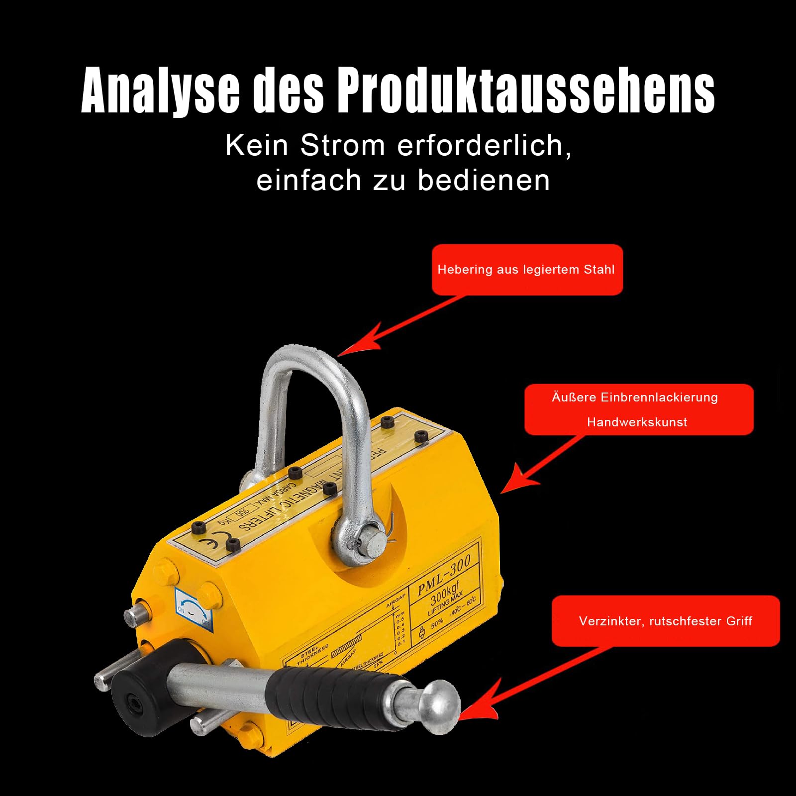 Magnetheber Hebemagnet Lasthebemagnet 660lb (300 kg) für Kranmagnet Crane Hoist Permanent