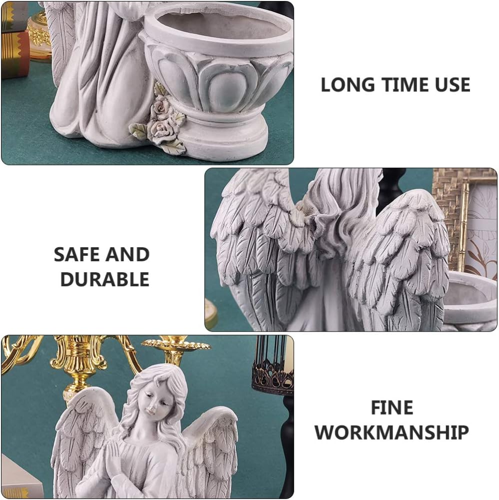 BESPORTBLE Angel Statue Planter Pot Praying Angel Wing Stone Basin Resin Craft Succulent Planter Decorative Indoor Plant Container Flower Vase Garden Decor for Home Office Desk Decor