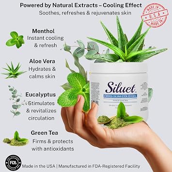 SILUET Cryo Cold Gel Refreshing Body Gel with Herbal Extracts Cooling & Firming Sensation 16 oz Jar