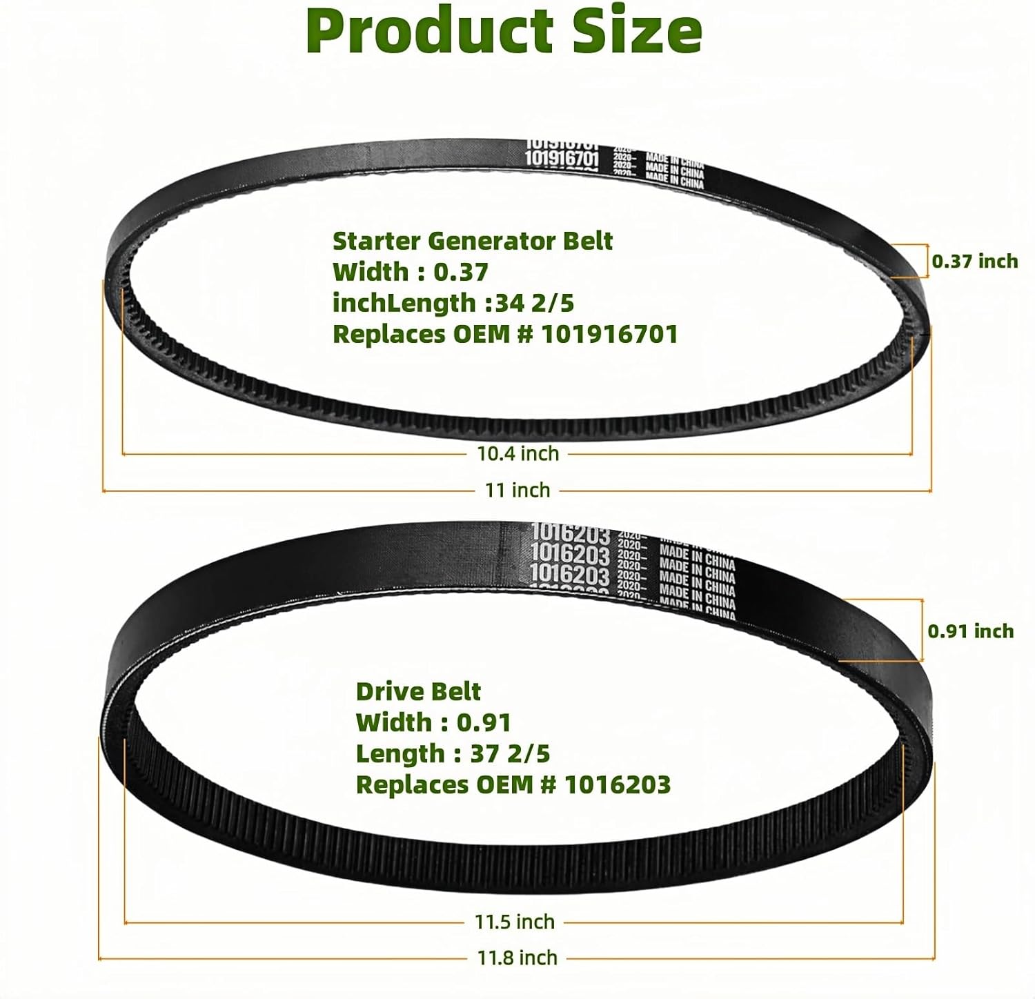 Club Car Clutch Drive Belt & Starter Generator Belt Kit for DS (1997-Up) & Precedent (2004-Up) Gas Golf Carts | OEM 101916701 1016203 Replacement | Clutch Belt