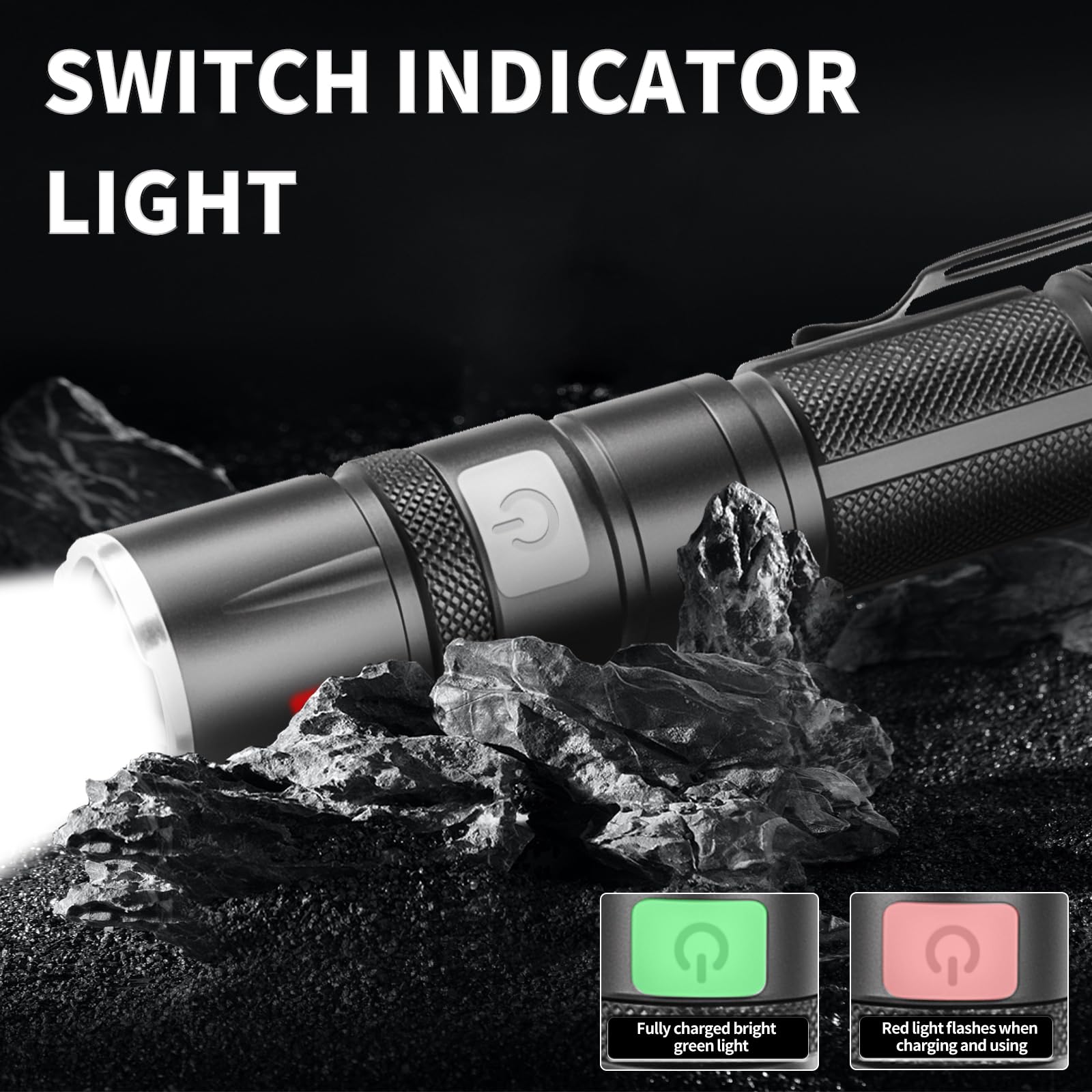 DT009 LED-Taschenlampe, wiederaufladbar, 1500 hohe Lumen, taktische Taschenlampe, IP68 wasserdicht mit 5 Modi, EDC-Hand-Taschenlampe für Wandern, Camping, Notfall, 2 Stück