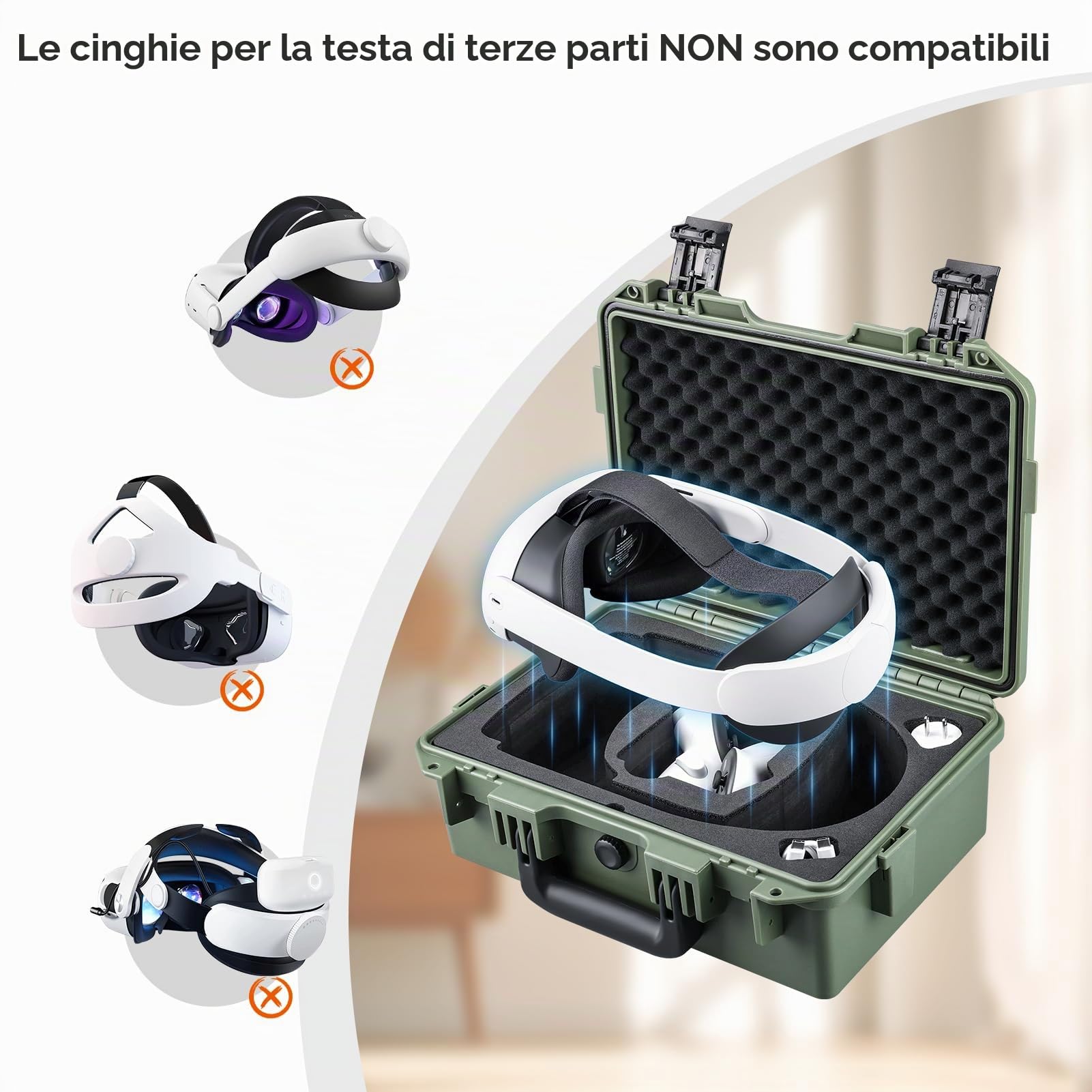 Lykus Titan OQ200 Valigia Custodia Case (Verde) per Quest 3S/Quest 3/Quest 2, Adatta al Cinturino Elite, Migliore Protezione [SOLO VALIGIA]