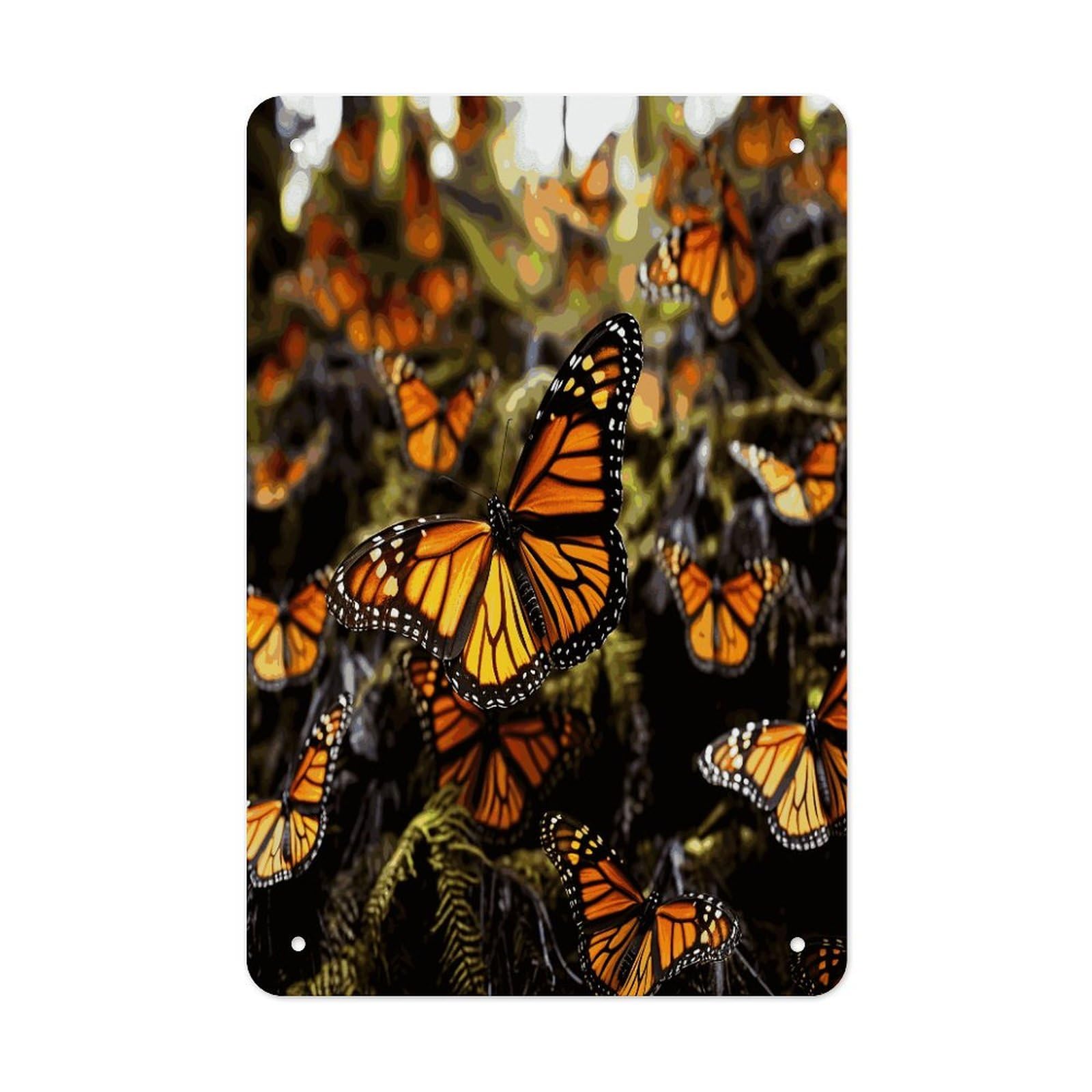 Btcowzrv Style Monarch Butterfly Cluster Metal Tin Sign Wall Decor Hanging Plaque