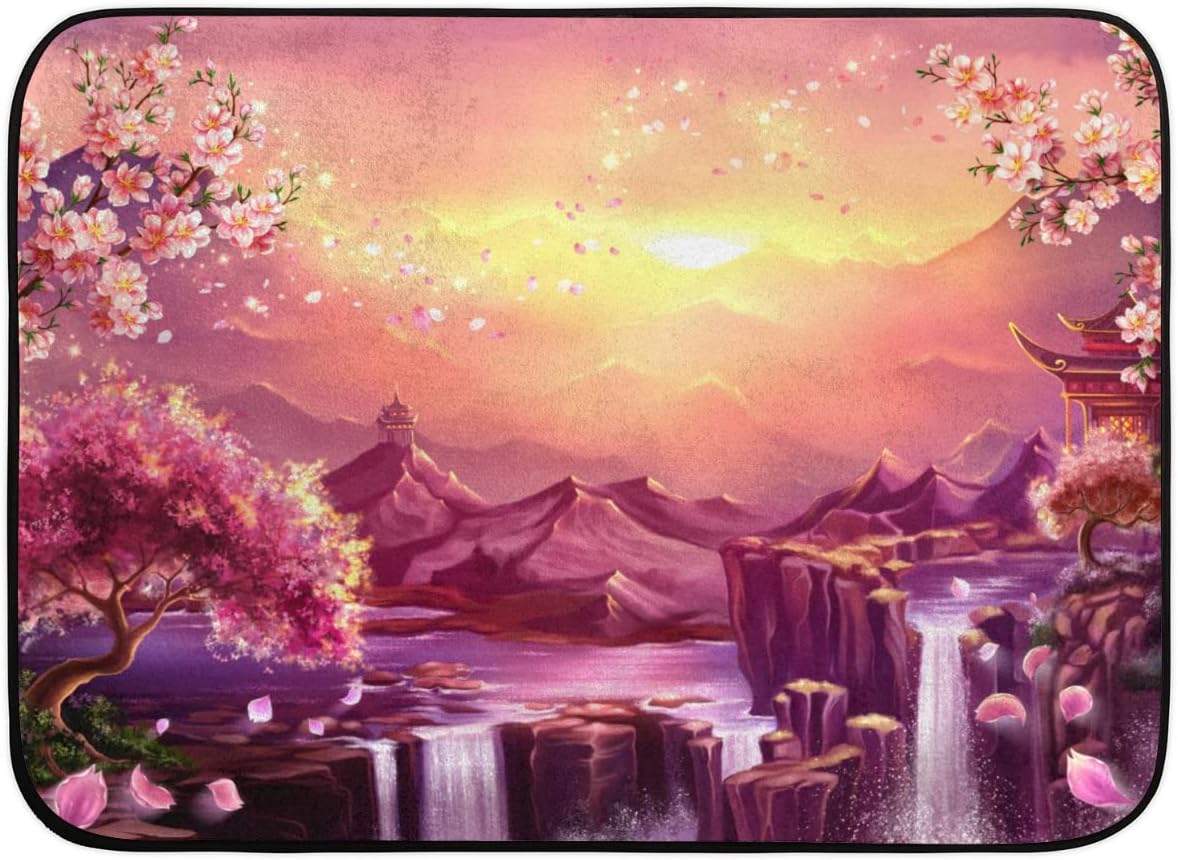 4 x 6 Scape of Cherry Blossoms at Dusk in Manga Super Soft Area Rug for Kids Baby Nursery, Nursery Decor Throw Rugs for Bedroom, Kids Room, Upgrade Anti-Skid Durable Rectangular Fuzzy Rug