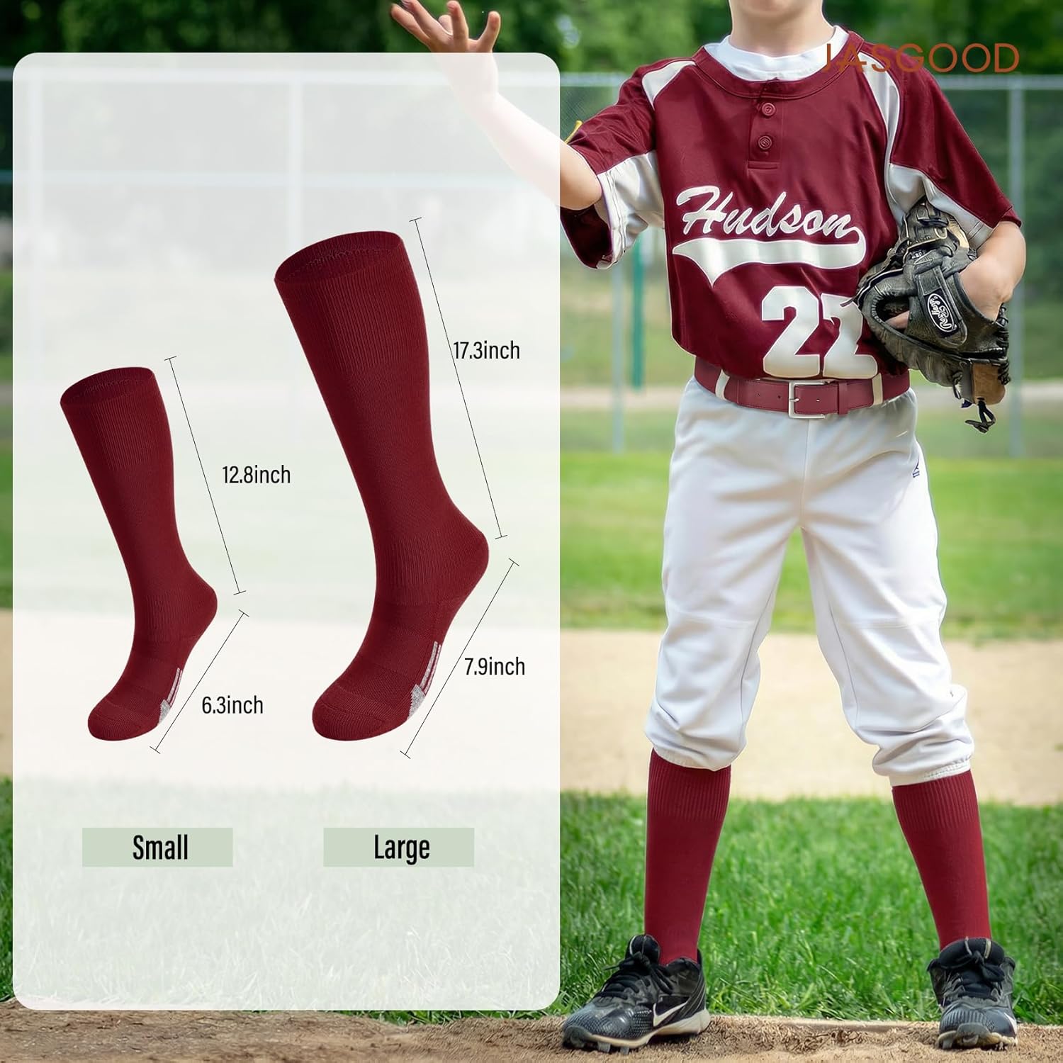JASGOOD Baseball Socks & Belt Combo for Youth Adult Breathable Softball Socks and Elastic Waist Belt for Boys and Girls