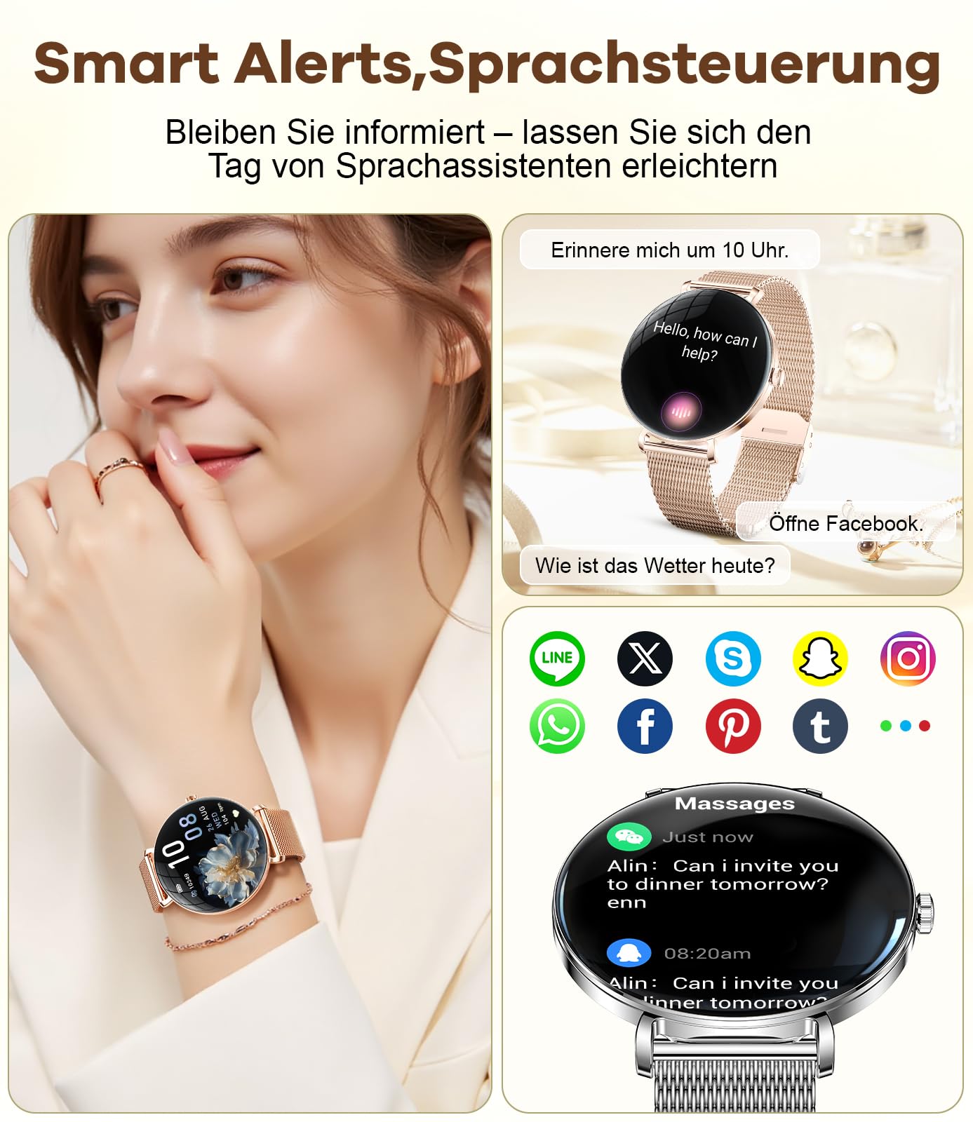 LIGE Montre Connectée Femme avec Appel Bluetooth, 1,43'' AMOLED Écran Smartwatch avec Santé Au Féminin, 120+ Mode Sportif, Sommeil, Fréquence Cardiaque, Étanche IP68 Podometre pour Android iOS