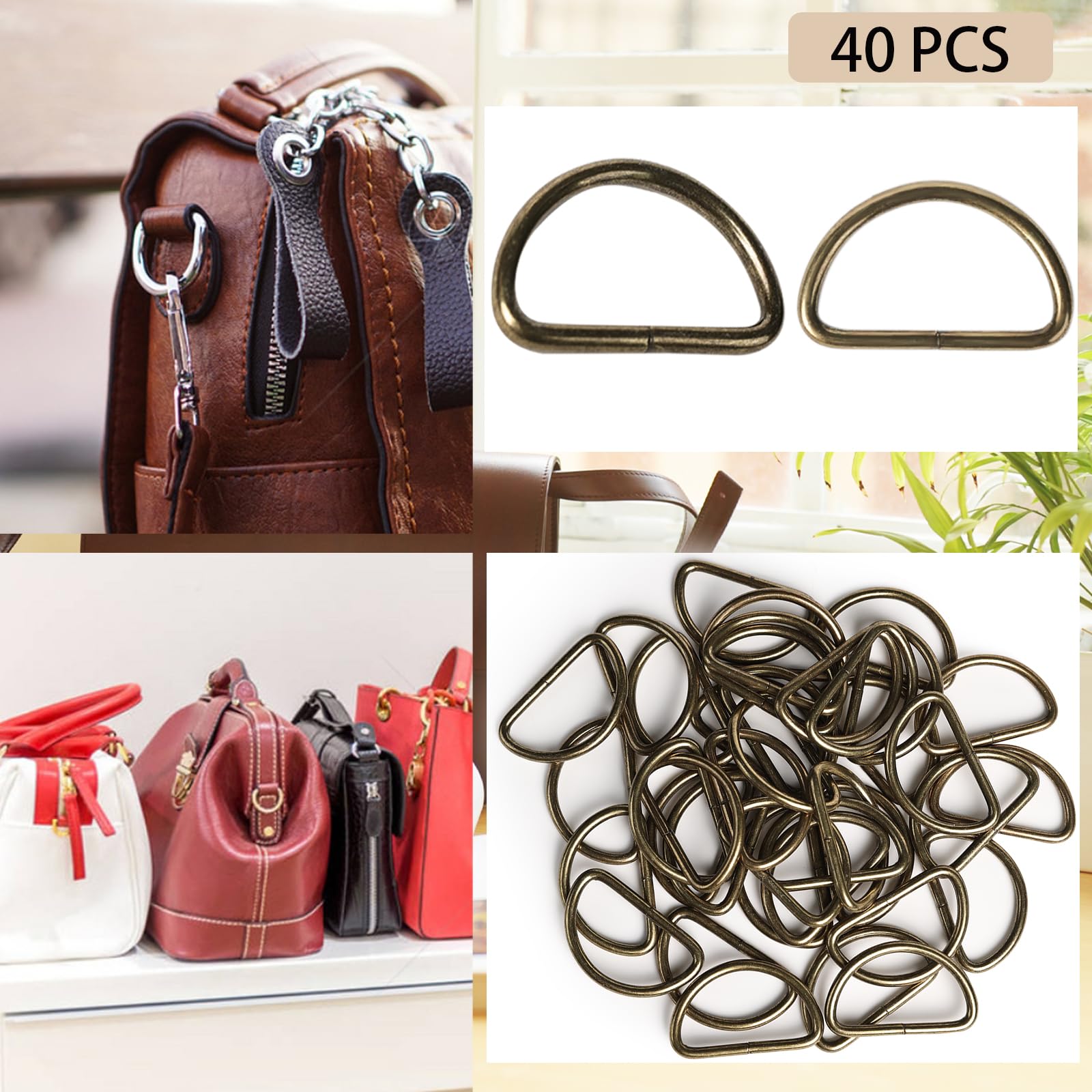 100 Pièces Mousqueton Sac a Main Kits,Couture Accessoires Mercerie,Contient 20 Pièces Crochets Pivotants,40 Pièces Anneaux de D,40 Pièces Boucle en Métal Tri-Glide
