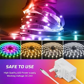 15M RGBWW+IC LED Strip Lights,24V Dimmable Multi-Colored+3000K-6500K Warm White-Cool White LED Lights with Remote & APP,Music Sync DIY Tape Lights,Self-Adhesive Flexible Strip Lighting for Home Stair