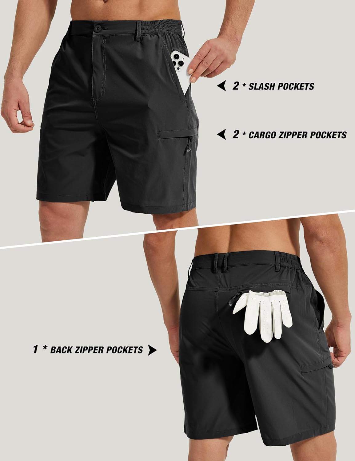 MOURCE Mens Hiking Shorts 9" - Lightweight Quick Dry Cargo Shorts for Men with 5 Pockets for Summer Golf Travel Camping