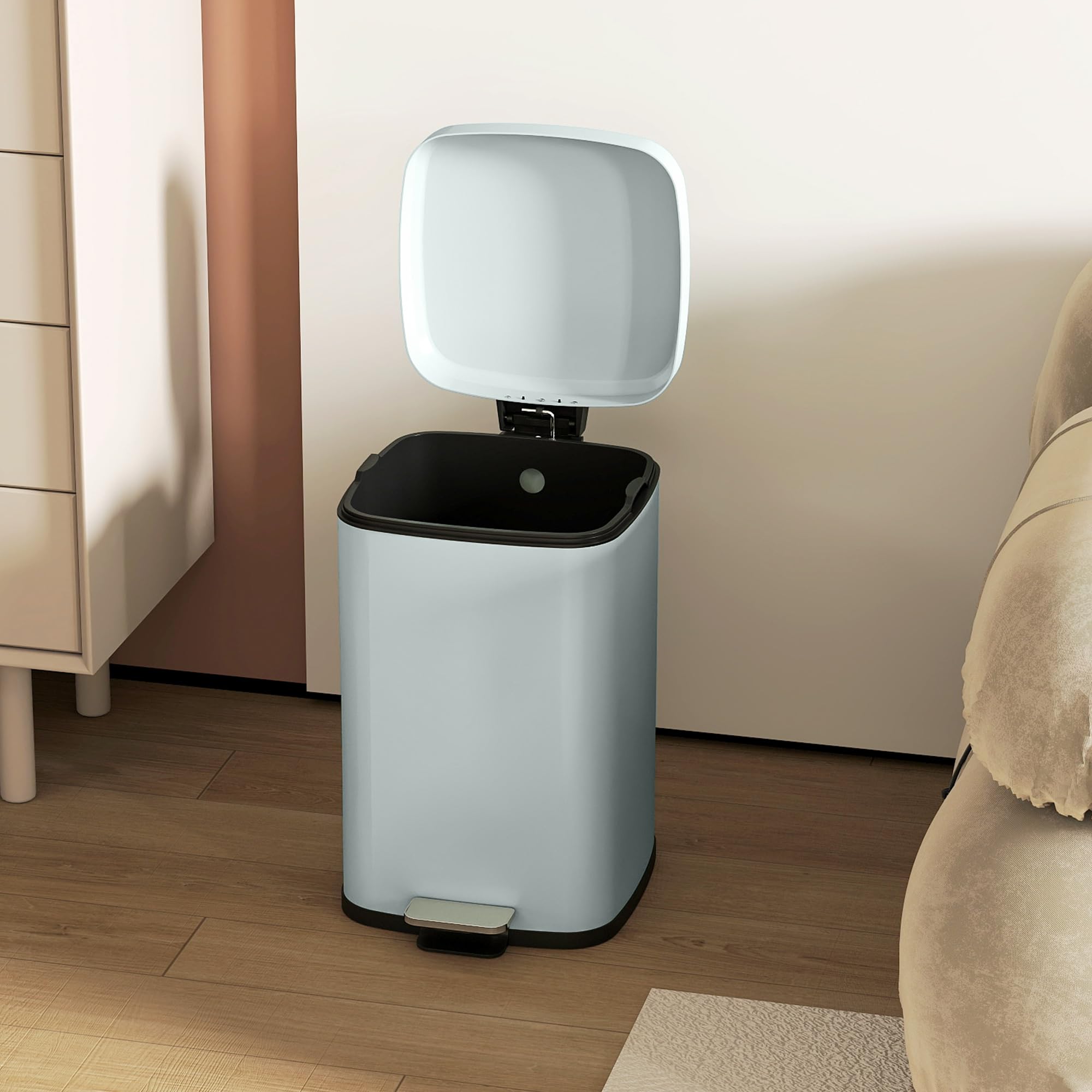 HOMCOM 20L Pedal-Mülleimer Küchen-Mülleimer Soft-Close Hellgrün | Fingerabdruckresistent, Fußpedal, herausnehmbarer Inneneimer, für Recycling und Abfall