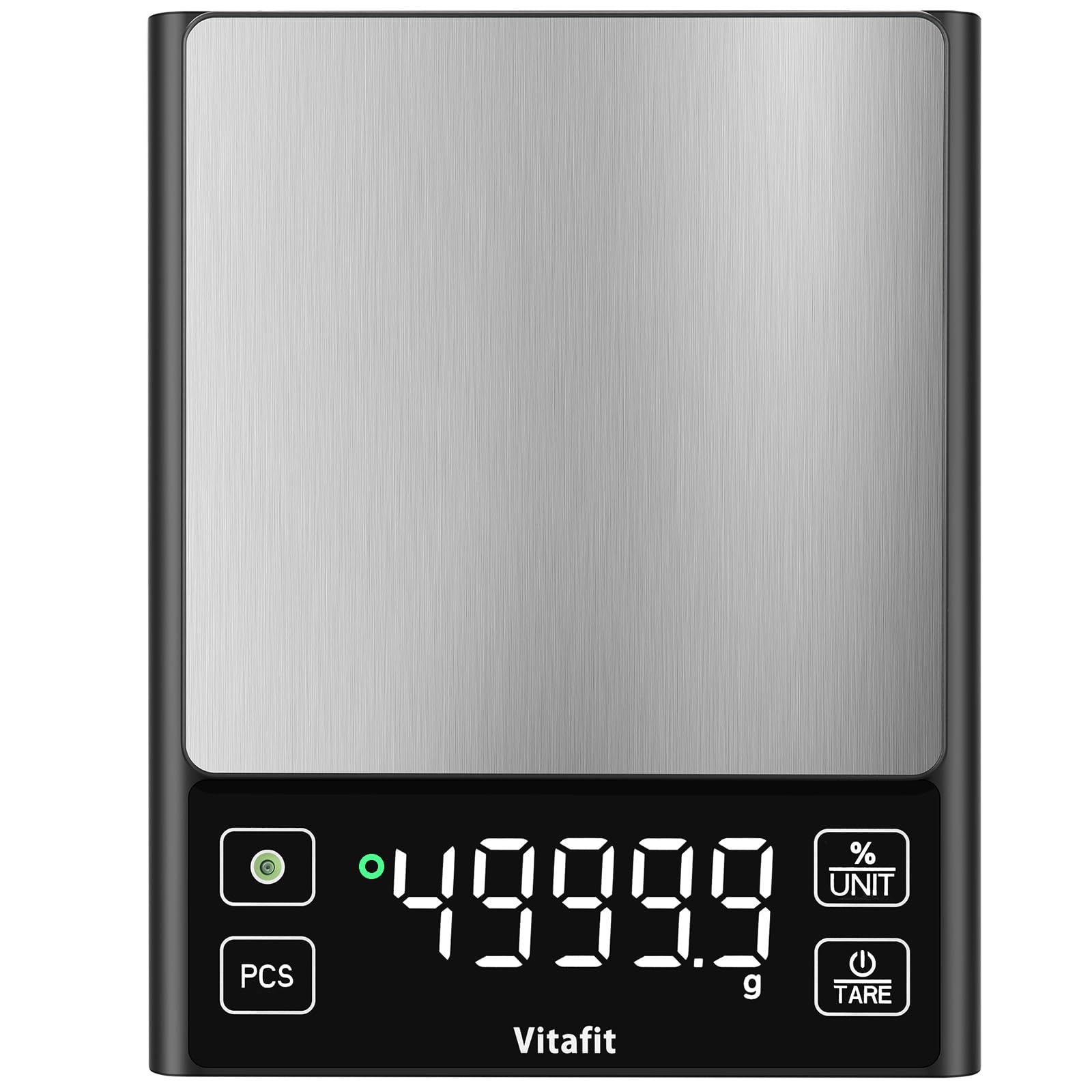 Vitafit 11lb Food Scales, High Accuracy 0.0001lb by Our Professional Scale Factory Since 2001, Kitchen Scales with% Percentage Function for Cooking, Baking & Coffee, Stainless Steel, Big LED, Black