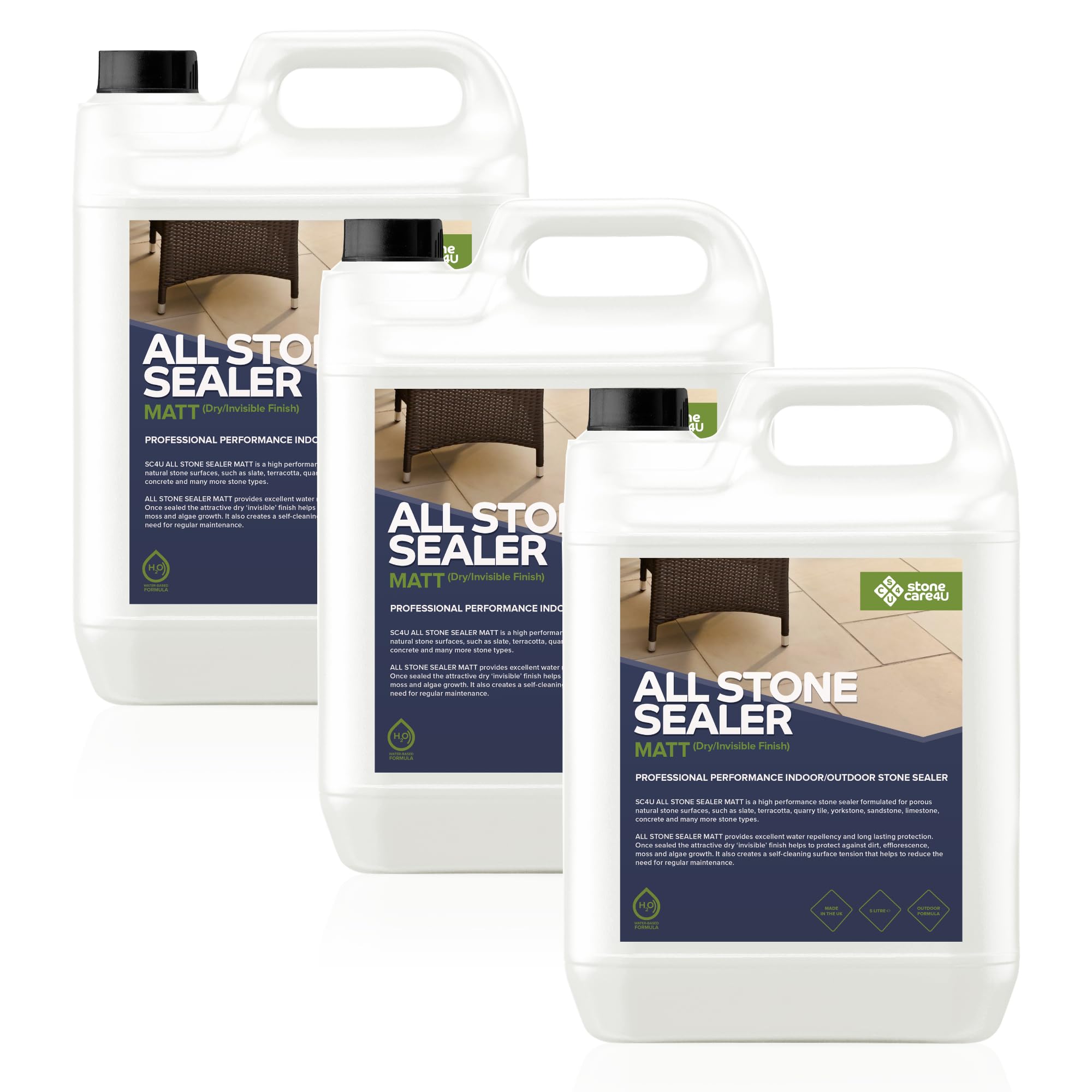 StoneCare4U - All Stone Sealer Matt Finish - 3 x 5L - Dry Finish, Invisible, Exterior Natural Stone Sealant for Sandstone, Limestone, Slate & More. Outdoor Clear Sealant for Patio, Drive & Paths